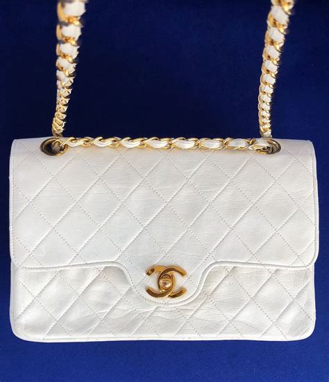 white leather chanel bag|authentic Chanel tote bag.